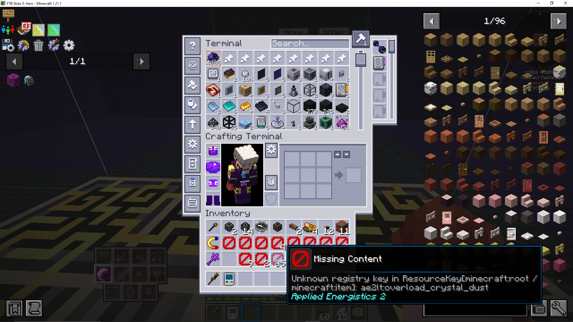 Here lays the last remnant of my my AE2 Lightning tech stuff, those items, stripped of any meaning, have escaped the Thanos Snap of Lightning Tech from AERO's update by hiding inside of an AE2 Cell...