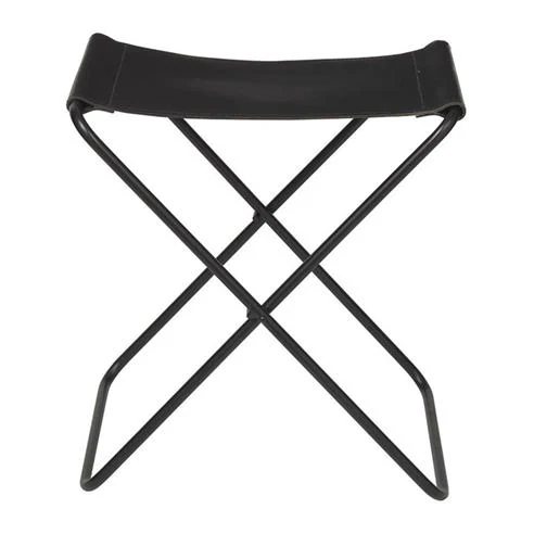 Broste Copenhagen: BrosteCopenhagen Nola Stool - Leather/Iron - Black