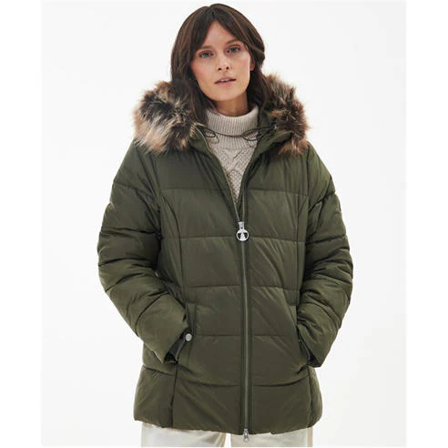 Barbour: Women's Midhurst Quilted Faux Fur Hood Short Puffer Jacket