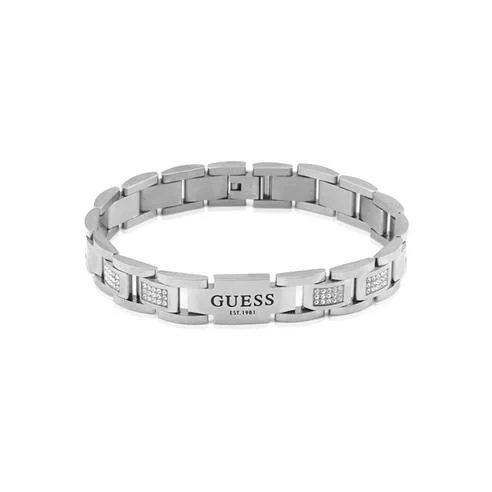 Guess: Men's Flat White Cubic Zirconia Chain Bracelet