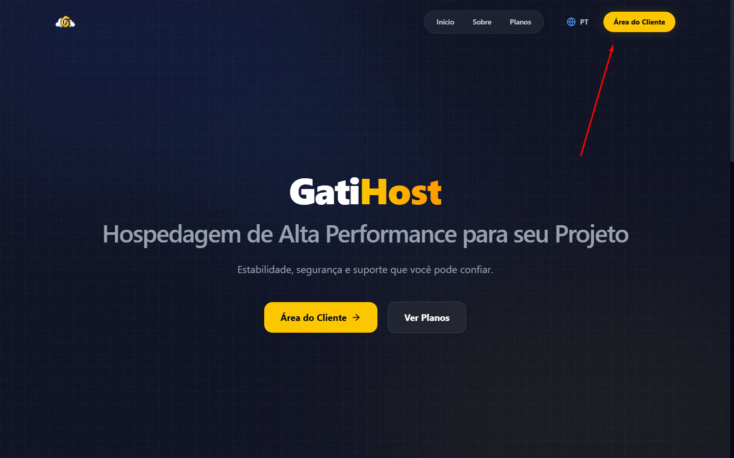 Imagem de tutorial para apertar no botão de "Área do Cliente"