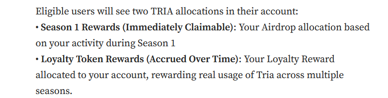 Tria: Season 1 Airdrop Fix Update
