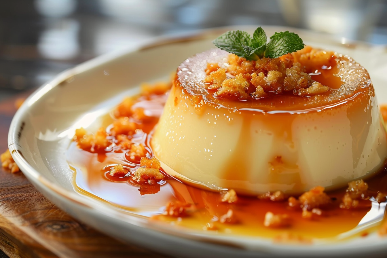 leo 29472 honey flan light caramel professional food photograph b0f71c93 c887 49db a0c8 a122af738666