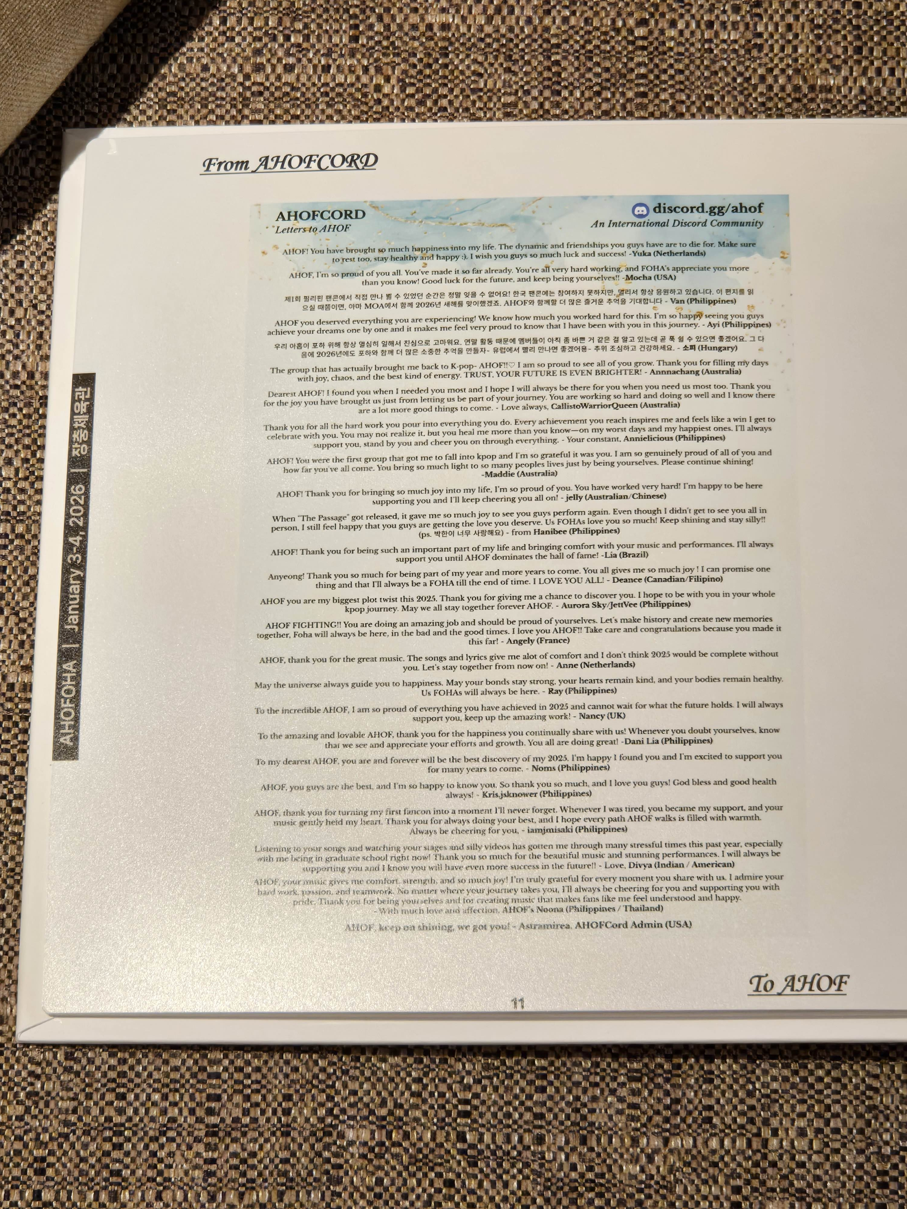 AHOF Fanletters Printed for AHOFOHA Day - Image 2