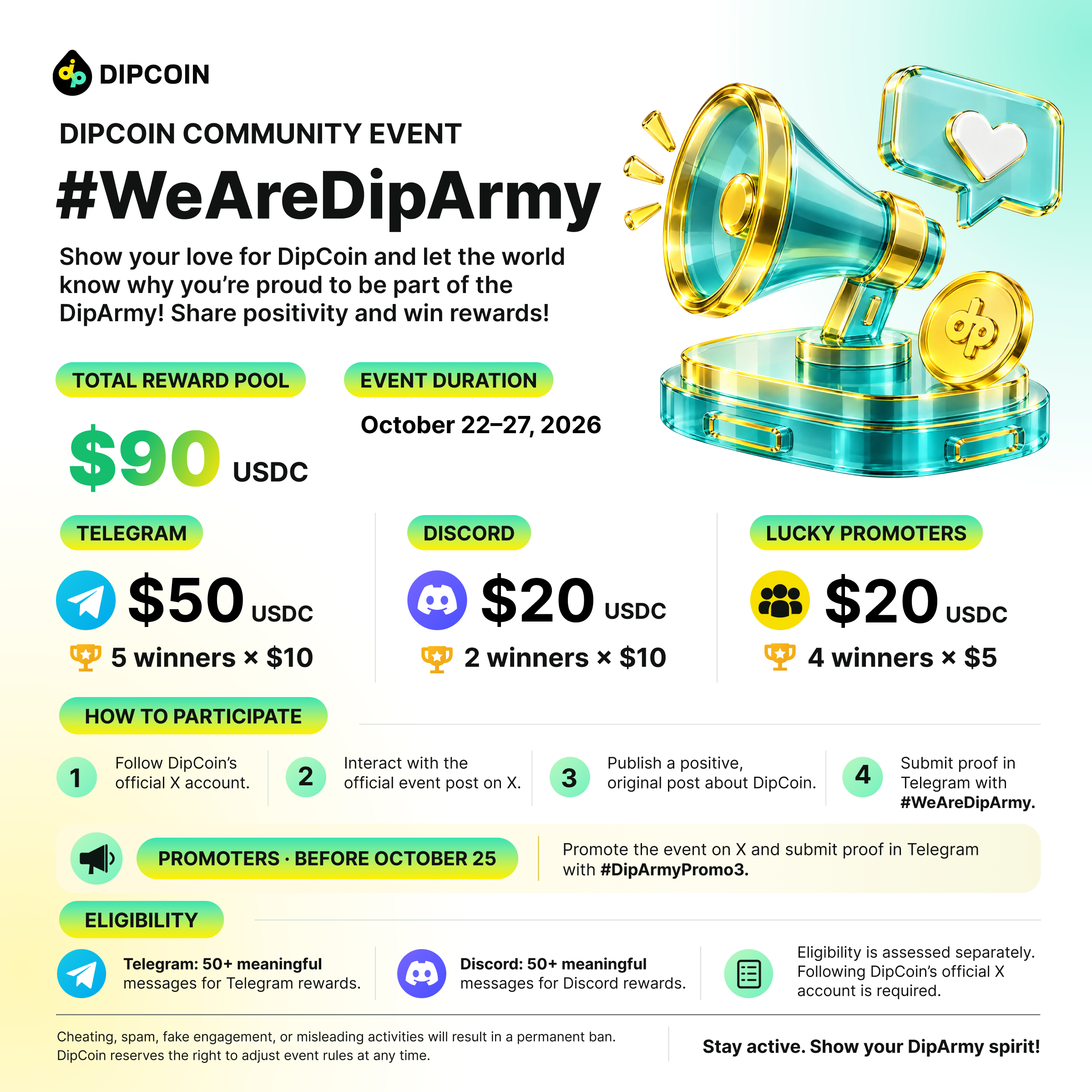 DipCoin #WeAreDipArmy Event: Win $90 USDC