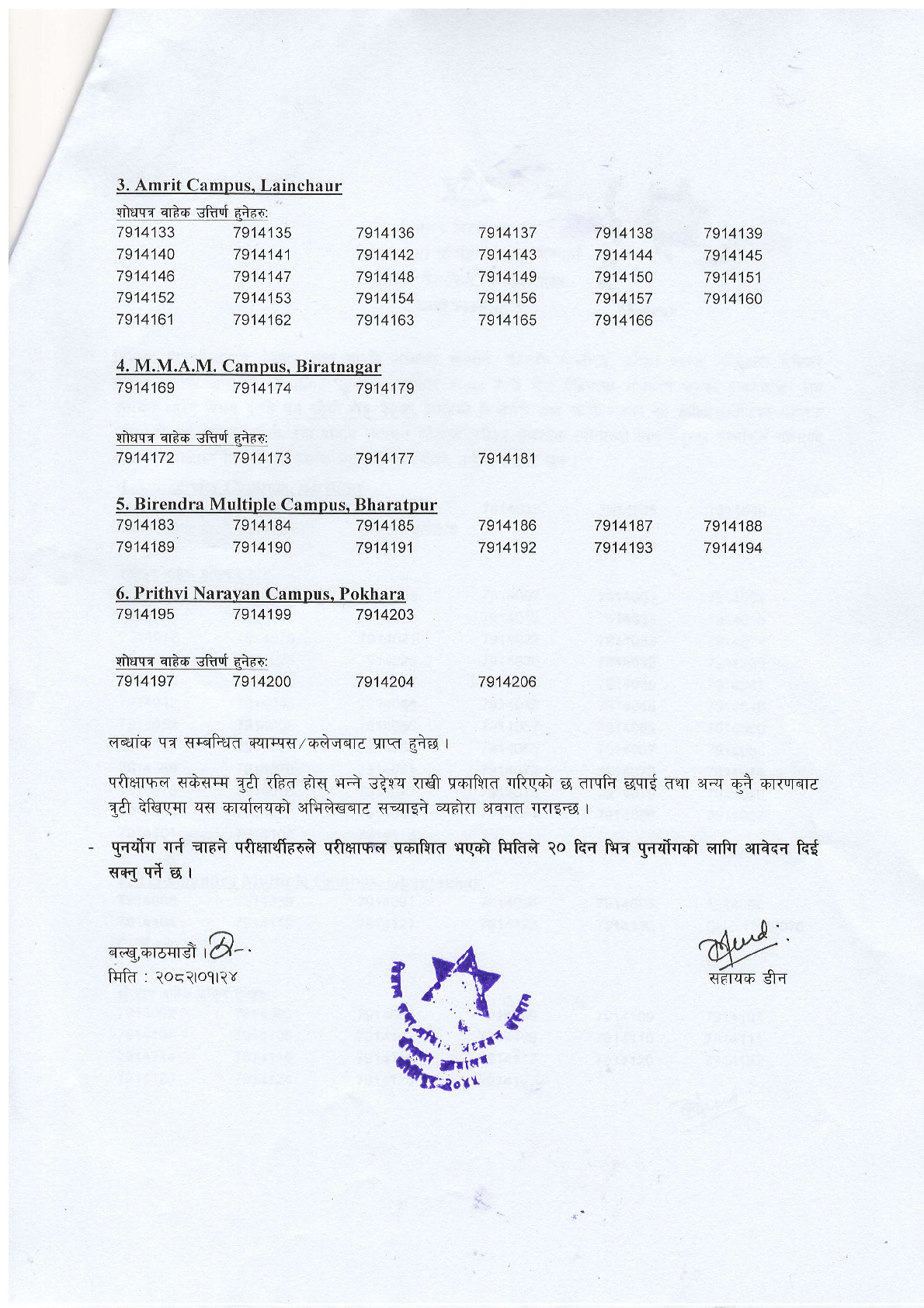 M.Sc. Chemistry IV Semester-2079 Exam Result 2