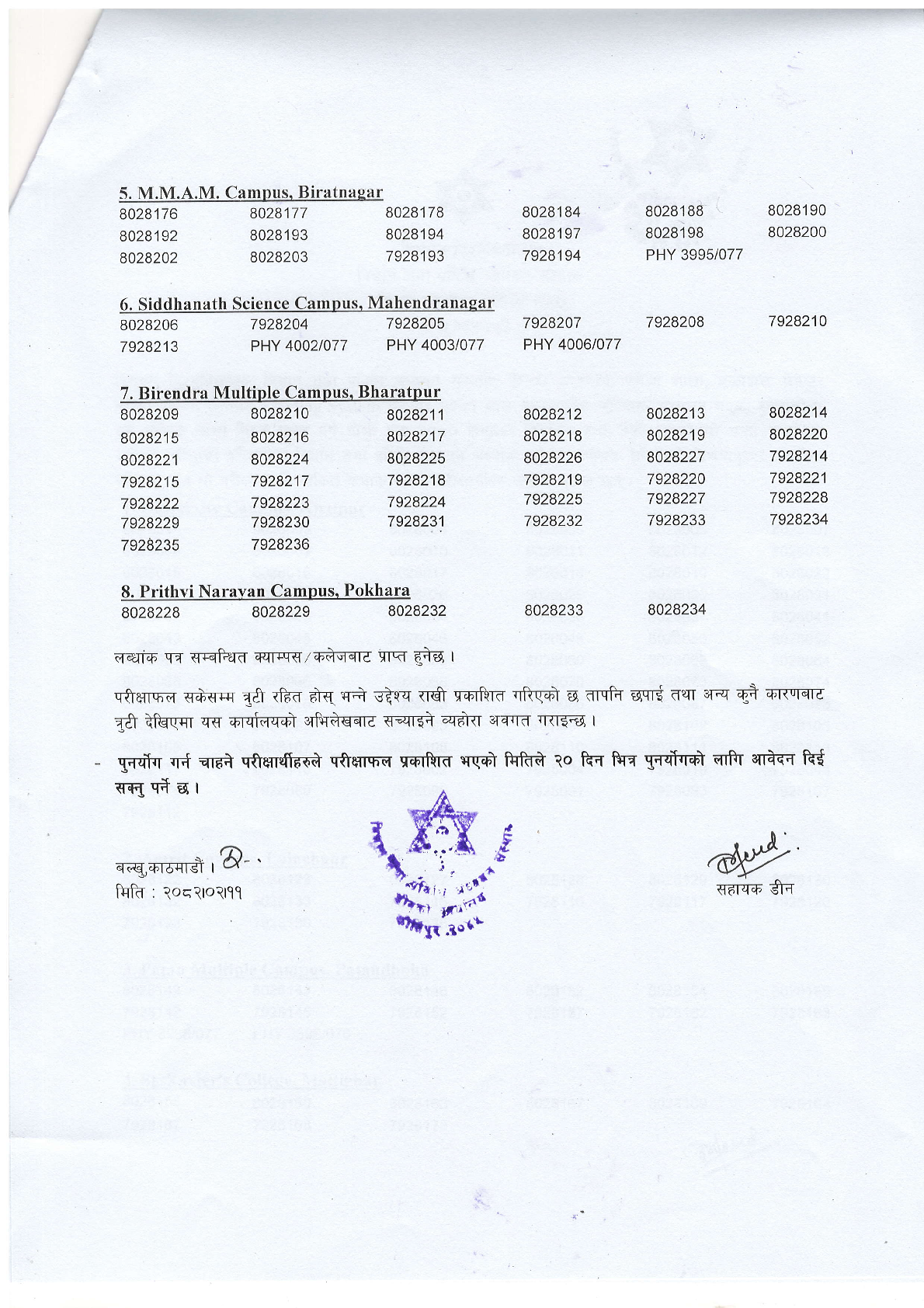 M.Sc. Physics II Semester-2080 Exam Result 2