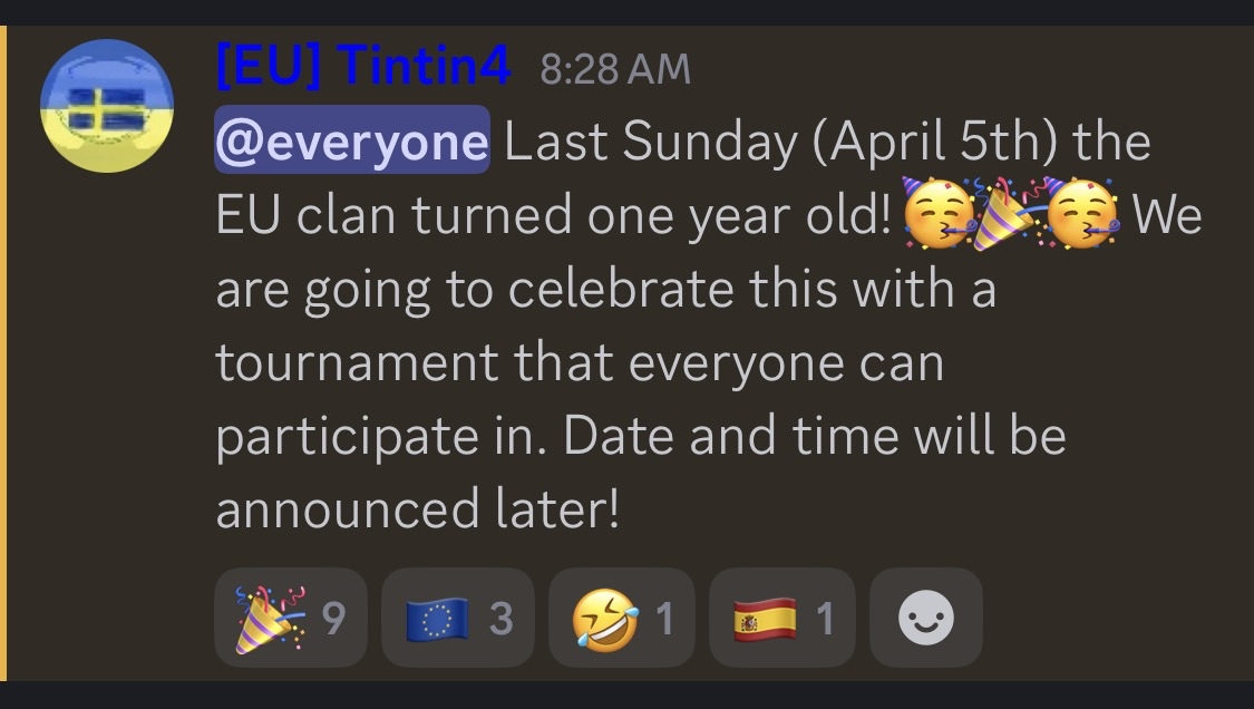 EU Clan Marks 1-Year Anniversary with Tournament