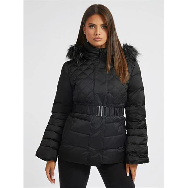 Guess: Guess Women's Laurie Quilted Long Sleeve Short Puffer Jacket