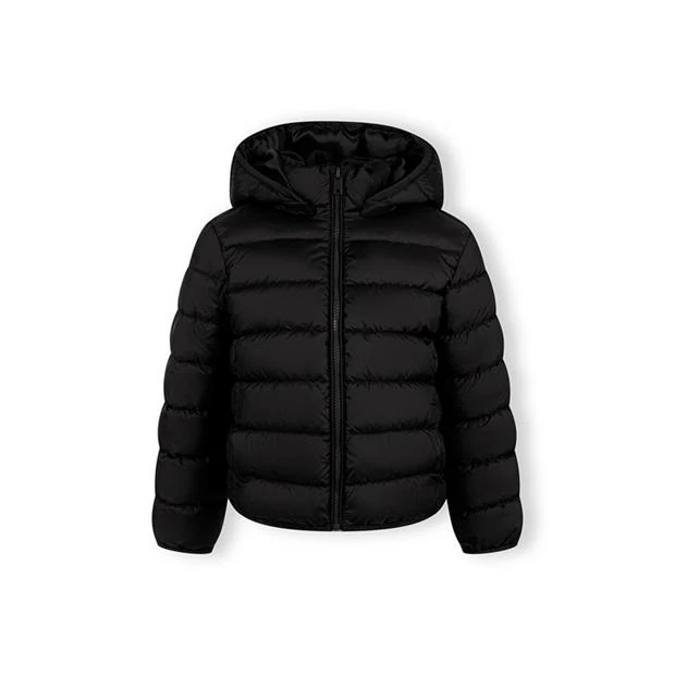 Minoti - Girls quilted jacket detachable hood zip black