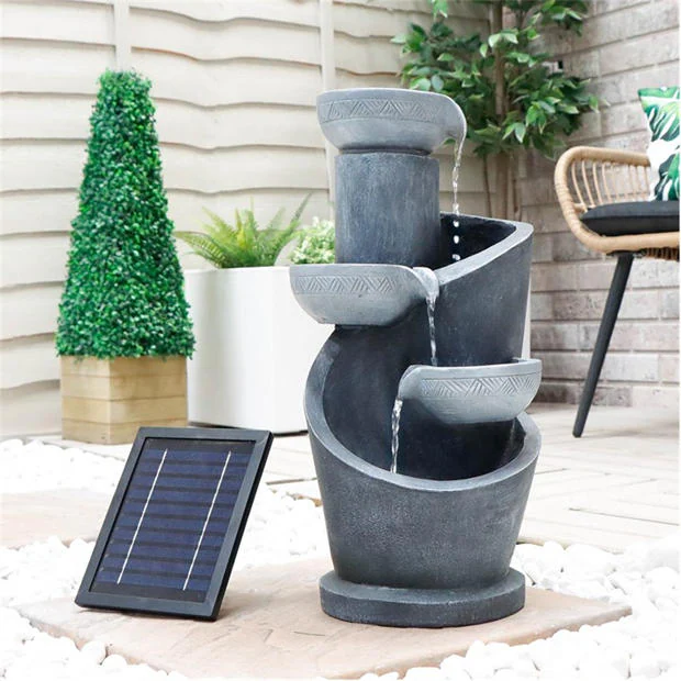 Streetwize - Solar Water Feature with Battery Backup - Tiered Slate-Effect Cascade