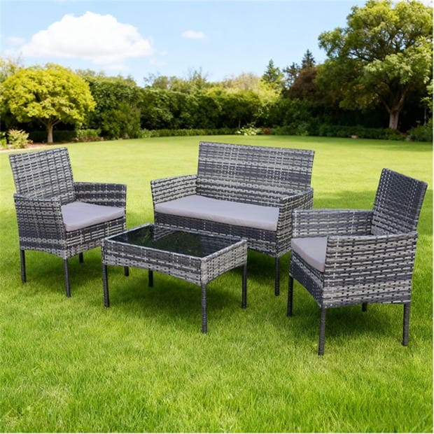 Linea - 4-Piece Rattan Weather Resistant Glass Top Garden Dining Set