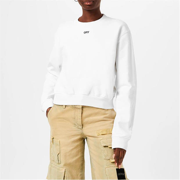OFF WHITE - Women's Stamp Cotton Long Sleeve Crew Sweatshirt