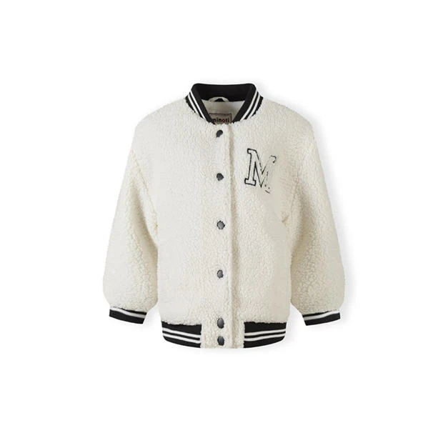 Minoti - Girls borg baseball jacket with chest embroidery cream
