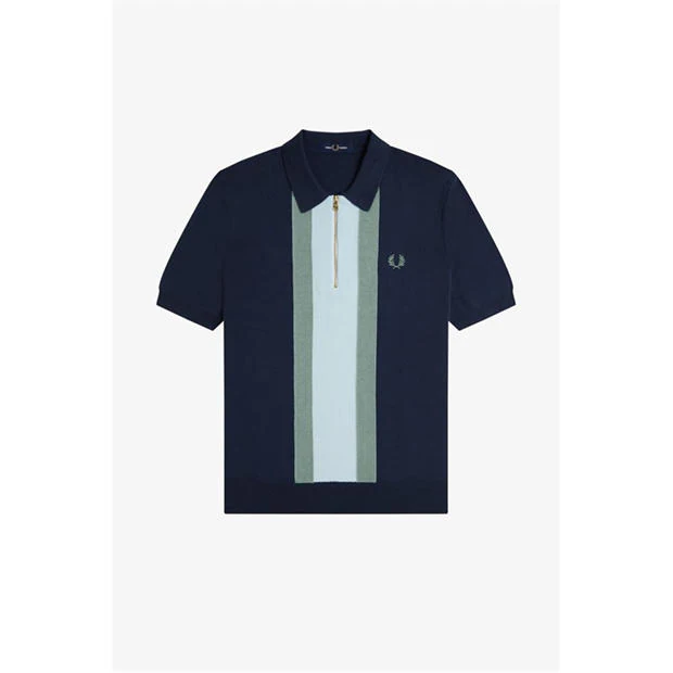Fred Perry - Men's Vertical Stripe Zipped Short-Sleeve Polo Shirt