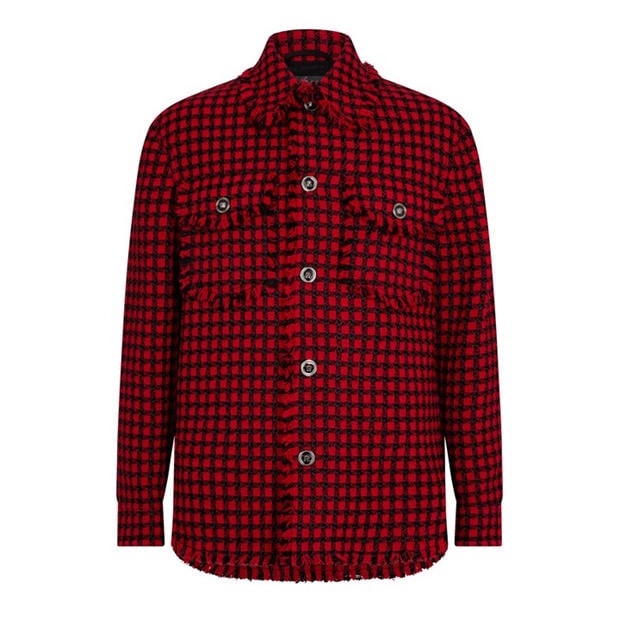 VERSACE - Men's Tweed Overshirt Wool Long Sleeve Button Overcoat