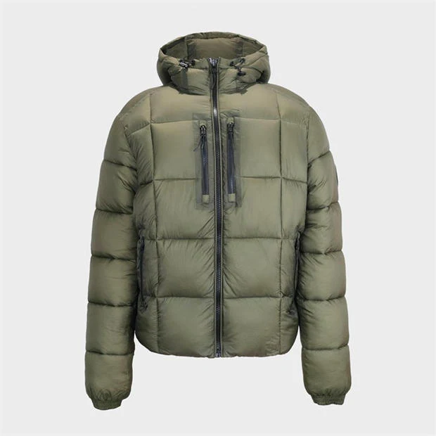 Pretty Green - Men's Trafford Weather-Resistant Long Sleeve Short Puffer Jacket