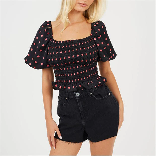Brave Soul - Womens Puff Sleeve Shirred Bust Polka Dot Top