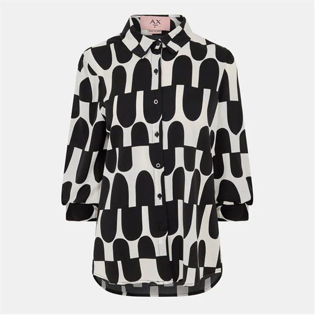 AX Paris - Black And Cream Geometric Print 3/4 Sleeve Shirt