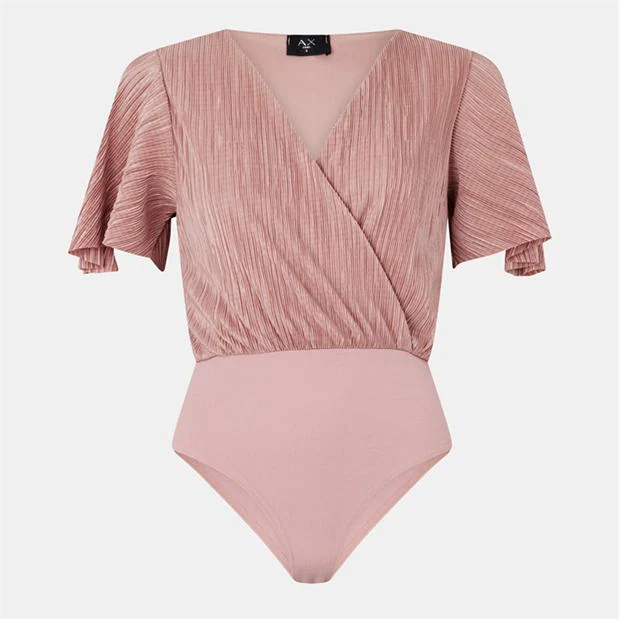 AX Paris - Champagne Wrap Top Butterfly Sleeve Plisse Bodysuit
