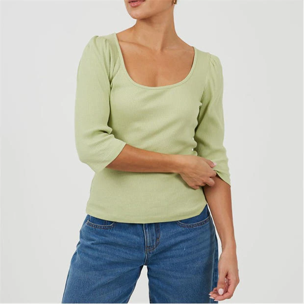Brave Soul - Womens Puff Sleeve Square Neck Top