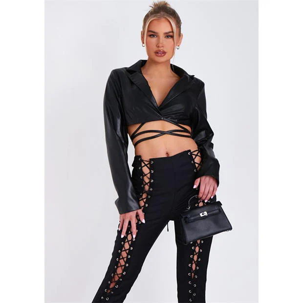 Missy Empire - PU Cropped Tie Blazer