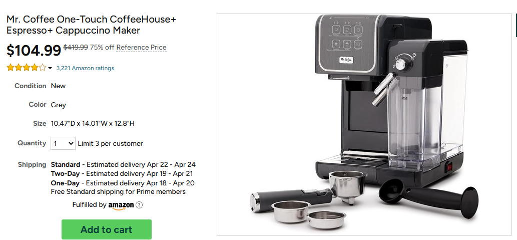 Mr. Coffee One-Touch CoffeeHouse+ Espresso+ Cappuccino Maker