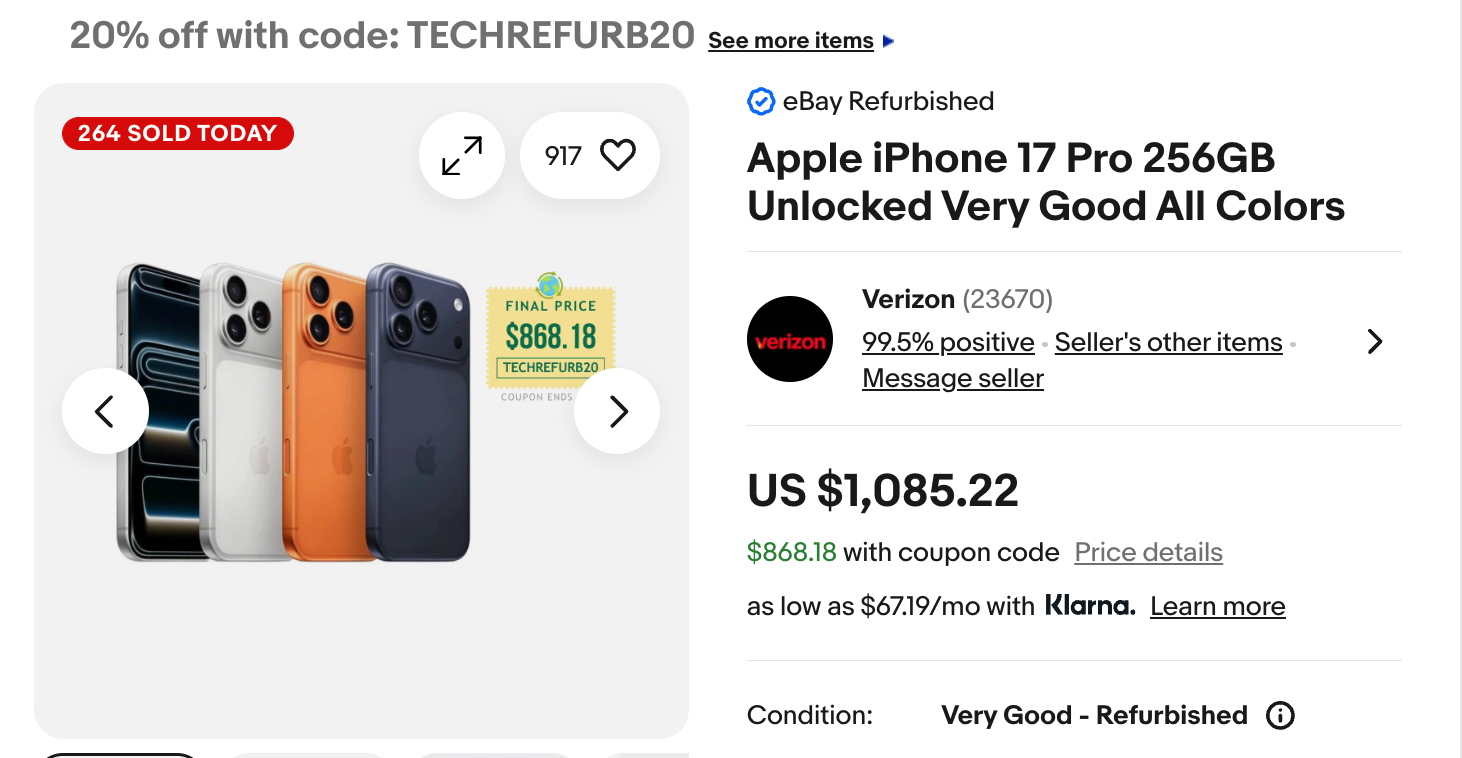 Apple iPhone 17 Pro 256GB Unlocked Very Good All Colors