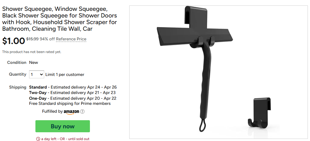 Shower Squeegee, Window Squeegee, Black Shower Squeegee for Shower Doors with Hook, Household Shower Scraper for Bathroom, Cleaning Tile Wall, Car