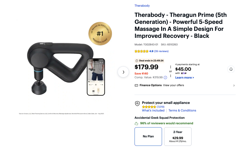 Therabody - Theragun Prime (5th Generation) - Powerful 5-Speed Massage In A Simple Design For Improved Recovery - Black