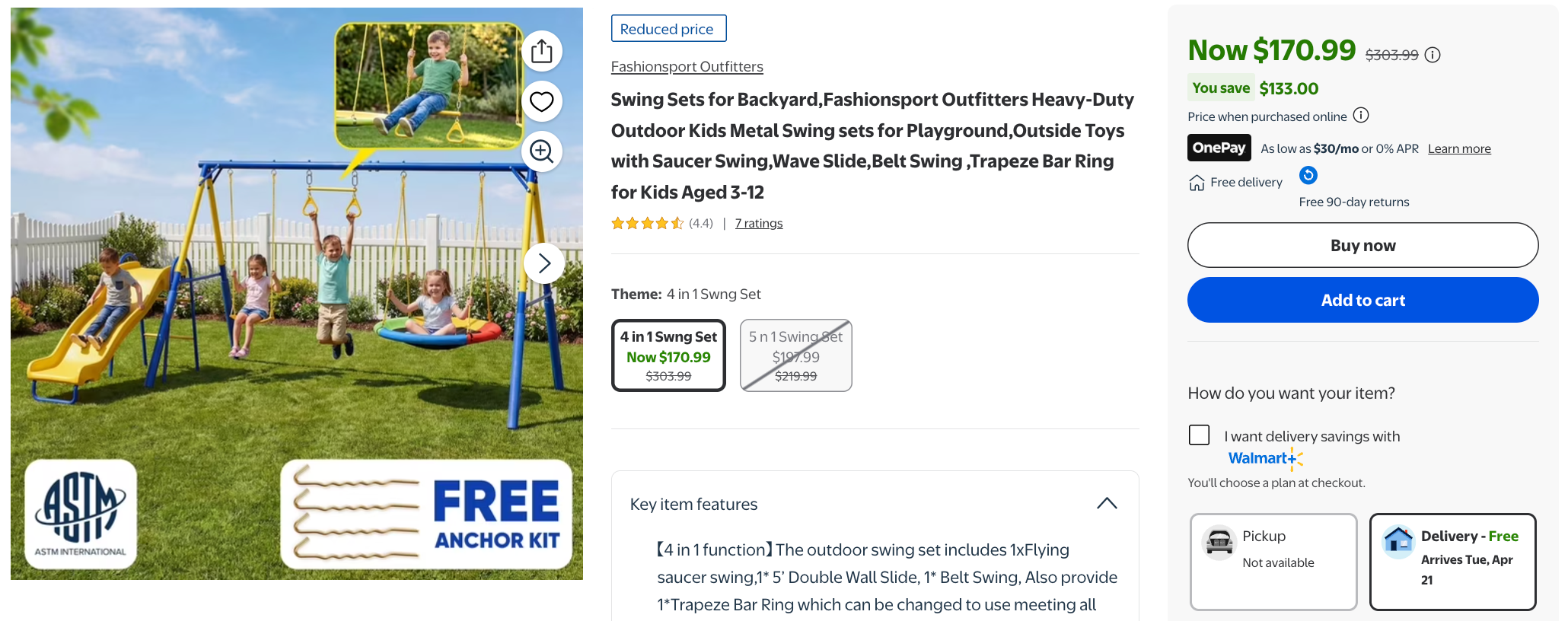 Swing Sets for Backyard,Fashionsport Outfitters Heavy-Duty Outdoor Kids Metal Swing sets for Playground,Outside Toys with Saucer Swing,Wave Slide,Belt Swing ,Trapeze Bar Ring for Kids Aged 3-12