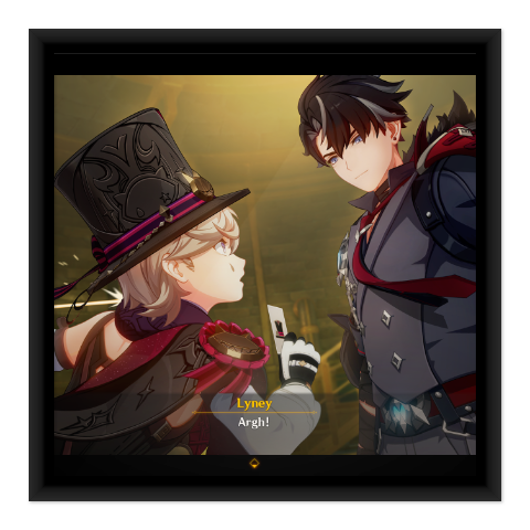 a screenshot from Genshin Impact depicting two characters staring at each other as one cries out in pain