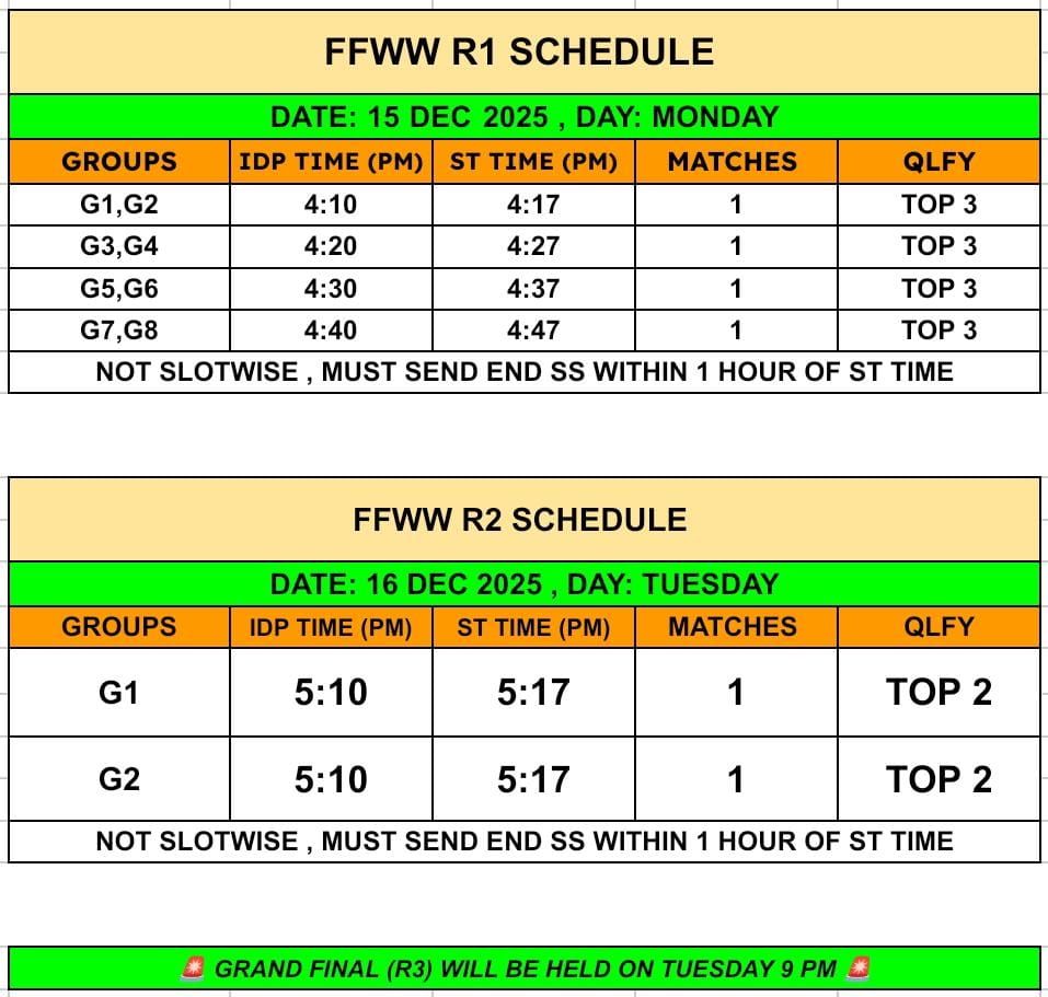 TMR Esports Tournament Schedule - Free Fire