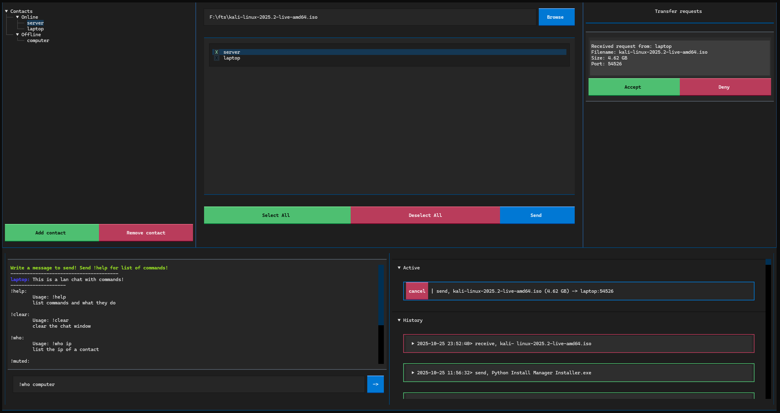 FTS-Tool: Fast Peer-to-Peer LAN File Transfers & Chat