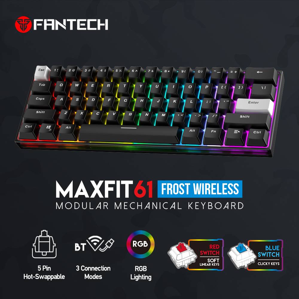 Fantech MAXFIT61 MK857 Frost Wireless Mechanical Keyboard — 60% RGB Hot-Swap