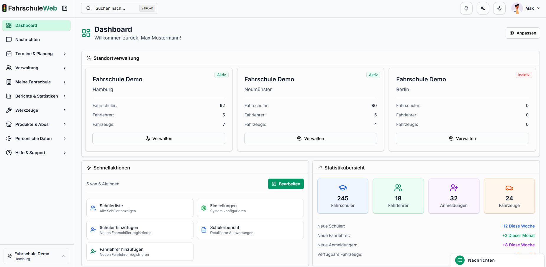 FahrschuleWeb Dashboard