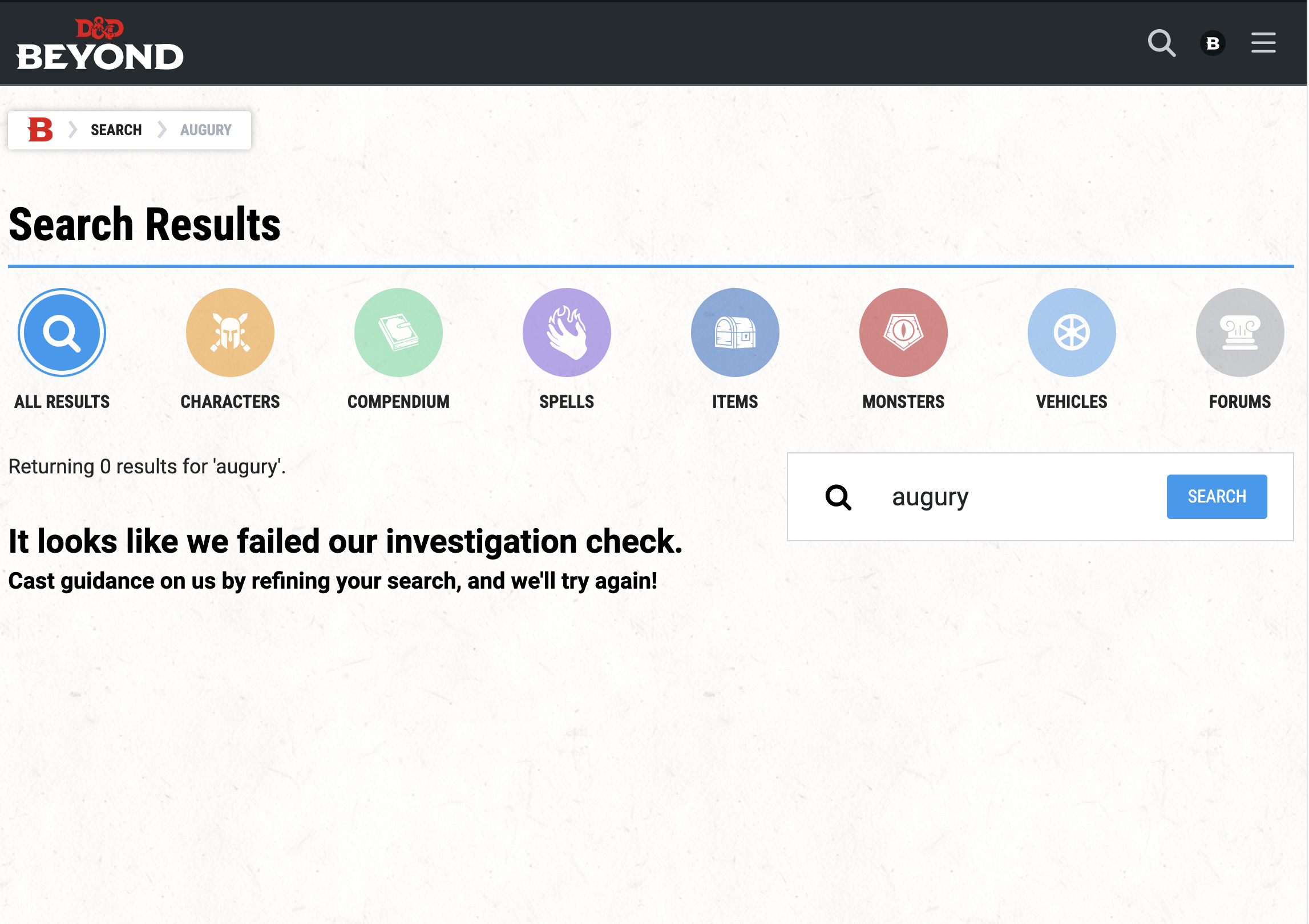 A failed search for 'Augury'