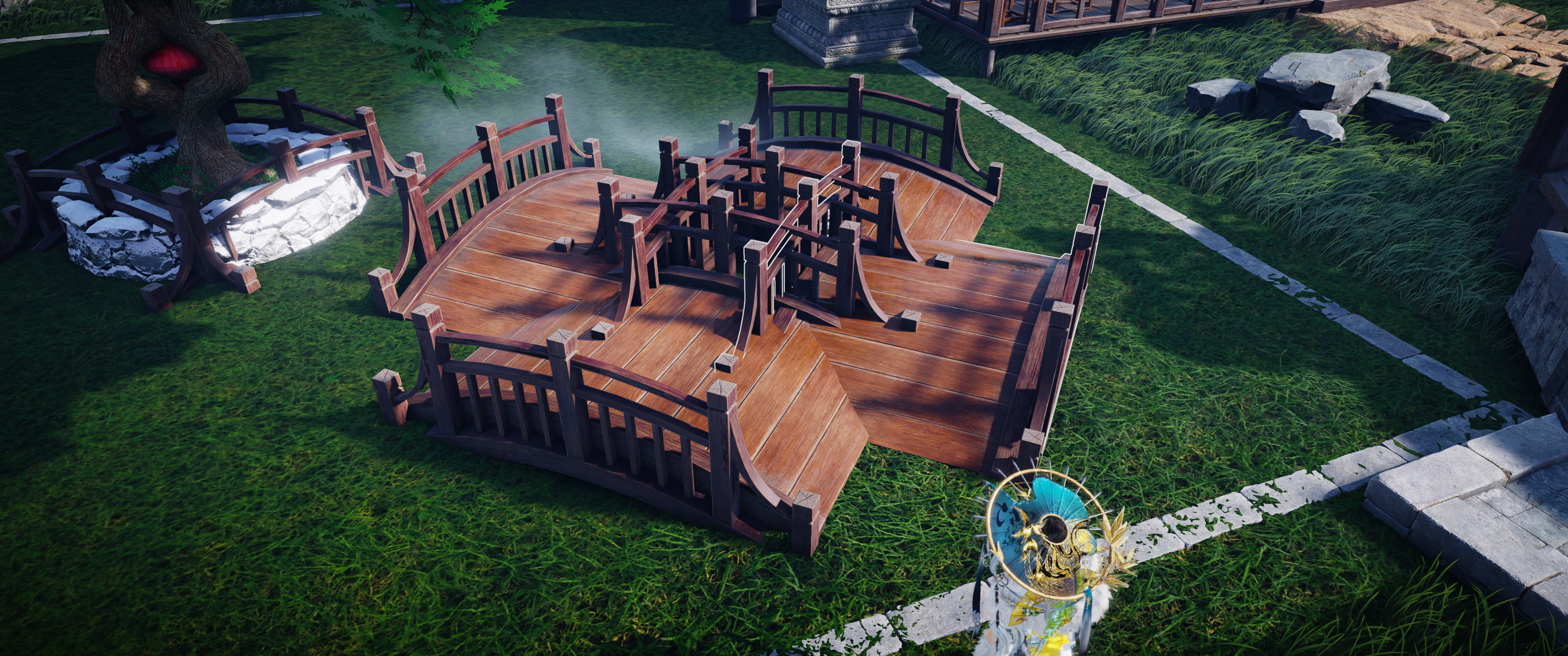 Wooden bridge sunk into the ground creating parallel fences — step 4