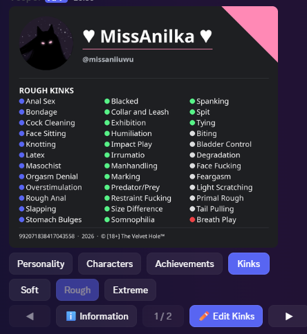 Velvet Hole 1.1.8: Kinks Page Redesign
