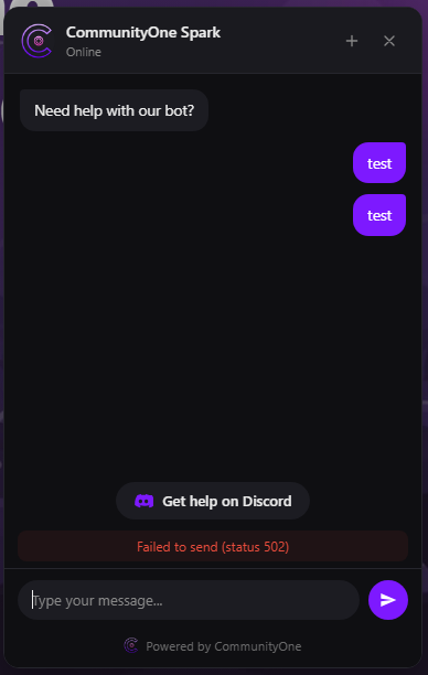 Website Chatbox Error 502  CommunityOne