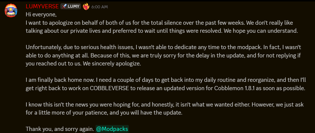 Cobbleverse Update for Cobblemon 1.8.1 Delayed