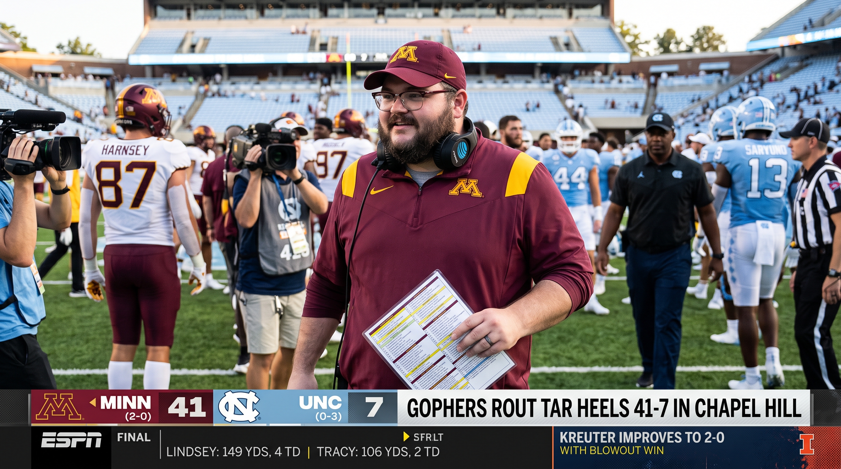 STATEMENT MADE: Kreuter's Gophers Dismantle Tar Heels 41-7 in Road Demolition to Go 2-0 — Minnesota
