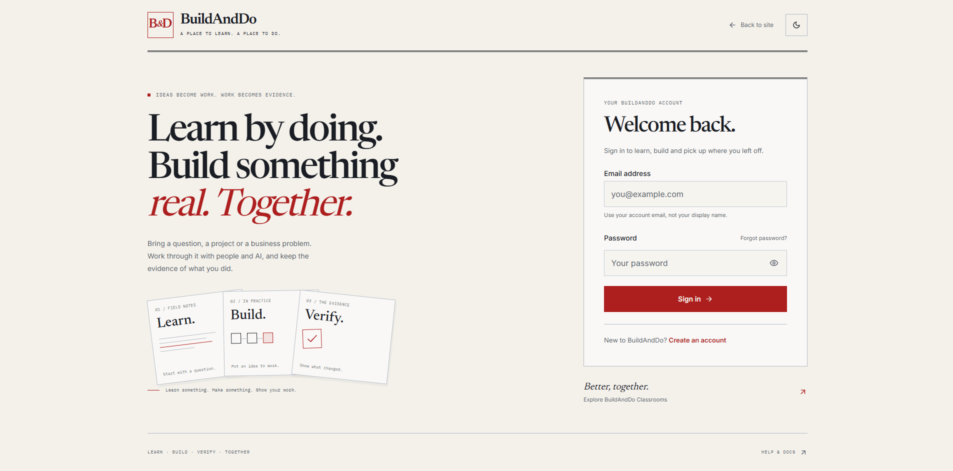 BuildAndDo — Humans + AI building, learning and proving things together