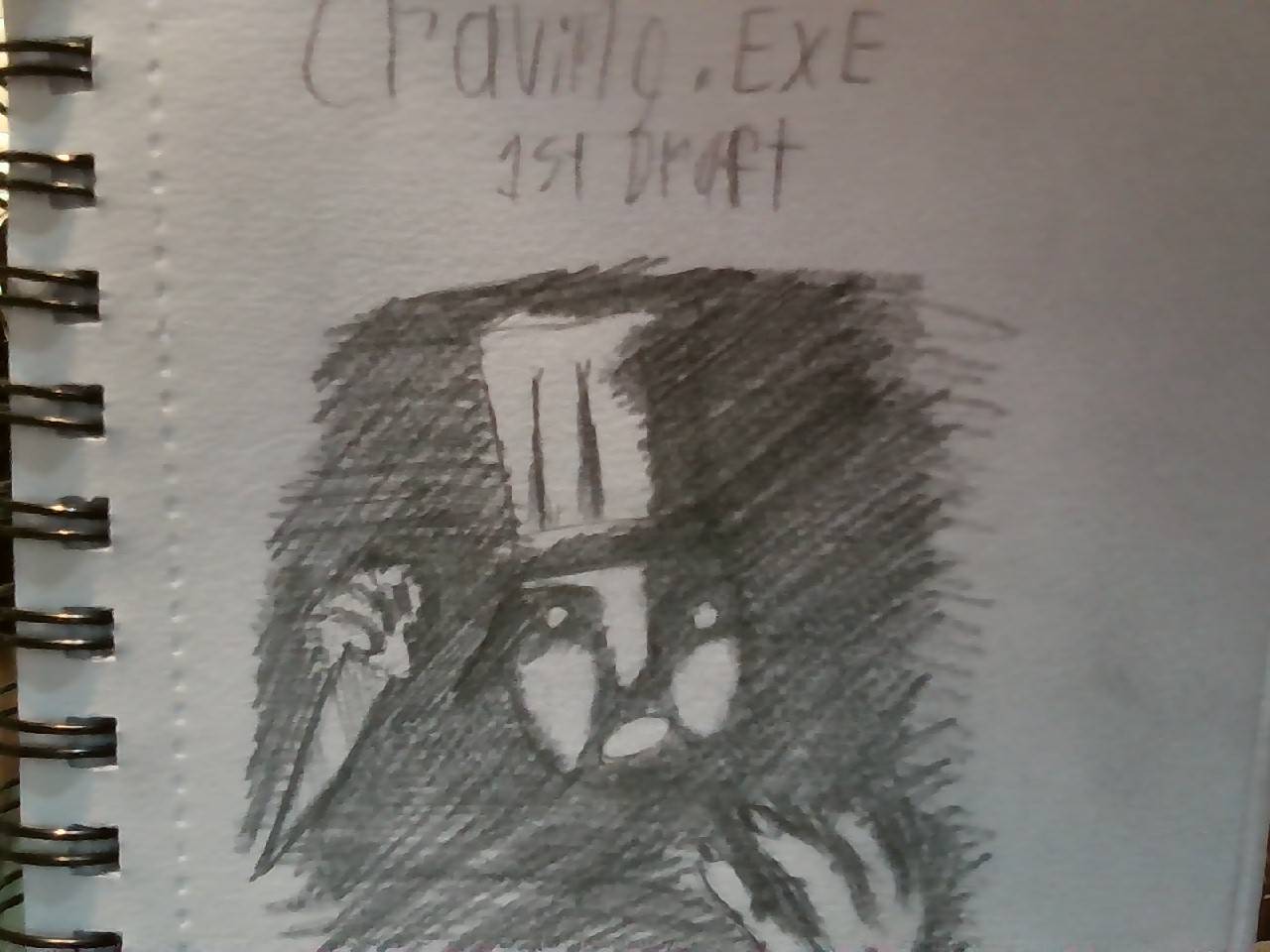 A pale face with a chef's hat, two hands, and a large knife floating in the darkness