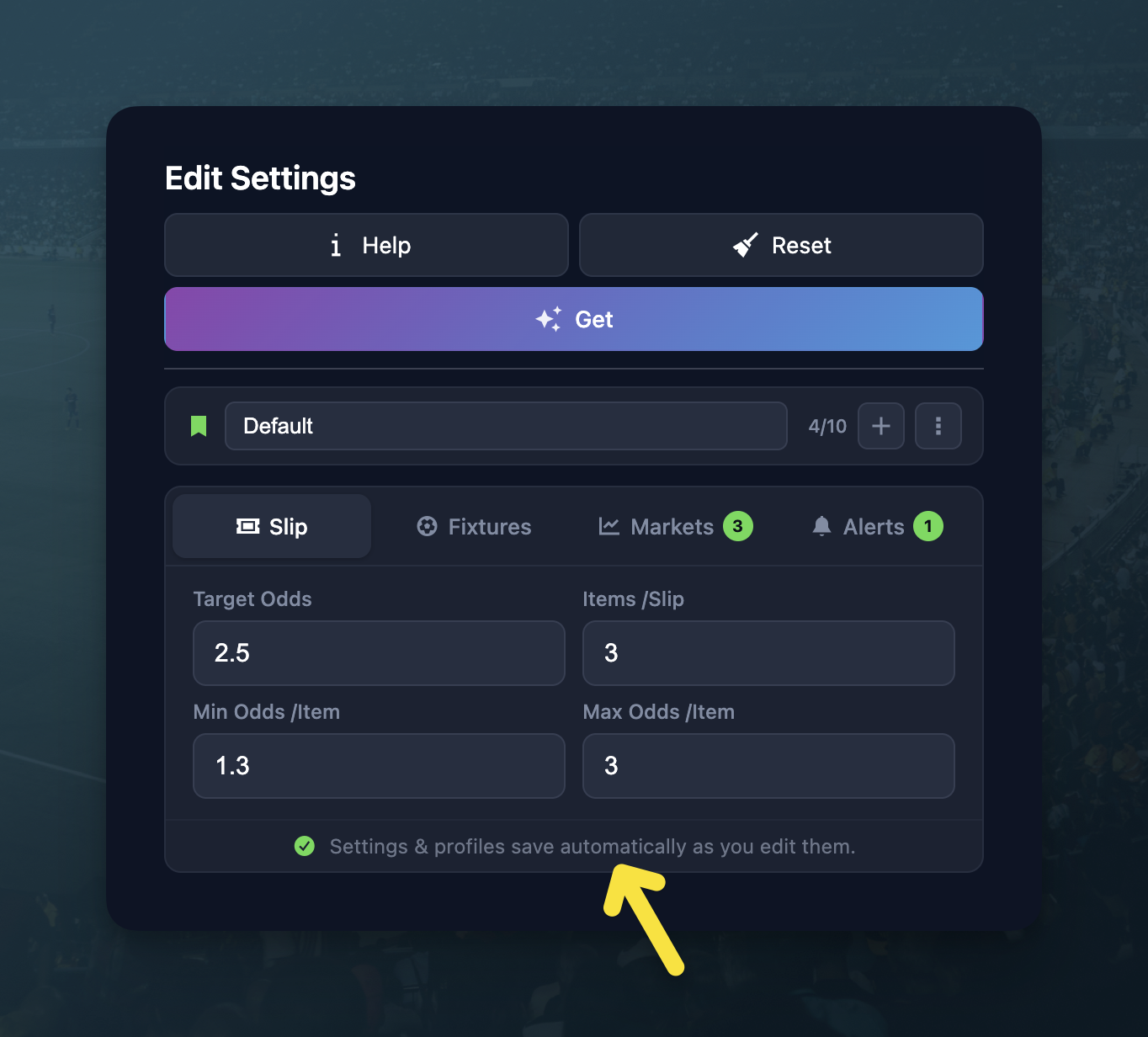 ⚡ Betslip Generator: Profiles & Alerts Fix