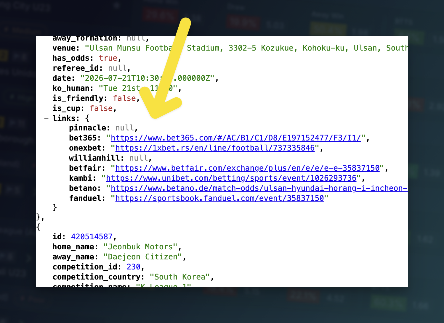🔗 Bookmaker Links Available via API