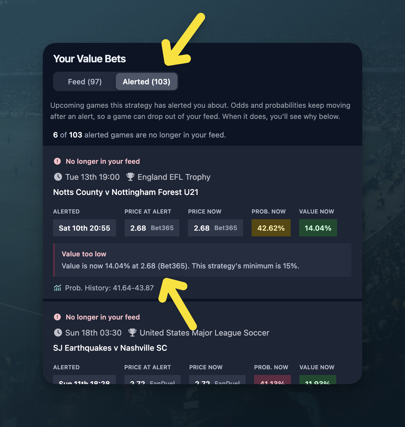 📈 Value Bets App: Smarter Feed with Alerts Tab