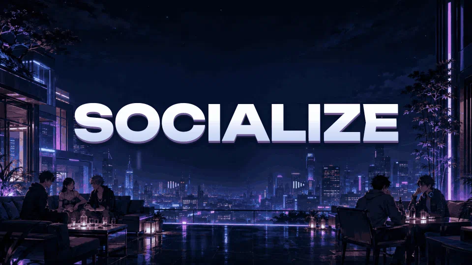 Socialize | Active VC Server • Hangout • Voice Chat • Call • Social • Chill • Anime • Memes • Emojis Discord server banner