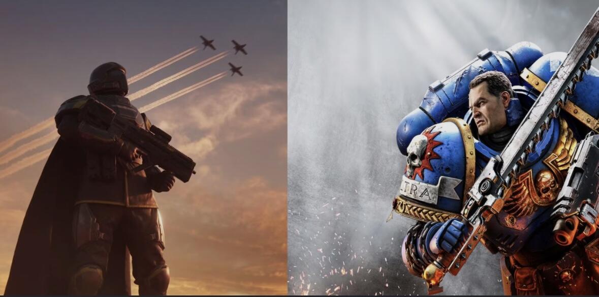 Discovery splash banner for Helldivers 2/Space Marine 2 LFG Discord server