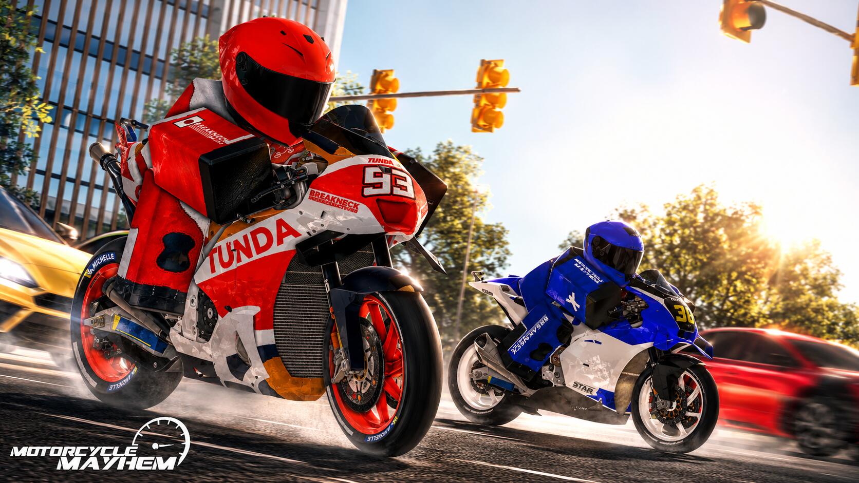 Discovery splash banner for Motorcycle Mayhem Discord server